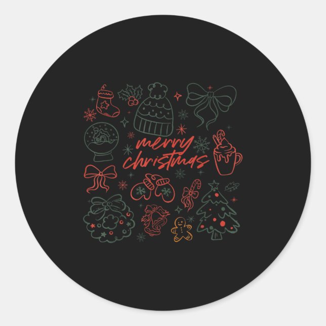 Sticker Rond Merry Christmas Bow Santa Xmas Coquette Aesthetic  (Devant)