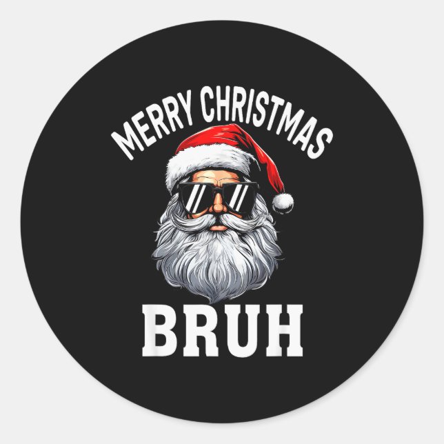 Sticker Rond Merry Christmas Bruh Meme Funny Saying For Brother (Devant)