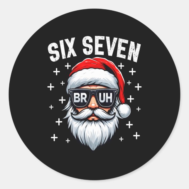 Sticker Rond Merry Christmas Bruh Santa Face 67 Meme Funny Sayi (Devant)