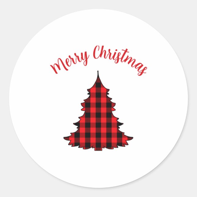Sticker Rond Merry Christmas Buffalo Check Pattern  (Devant)