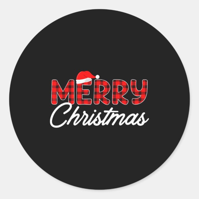 Sticker Rond Merry Christmas Buffalo Plaid Red Santa Hat  (Devant)
