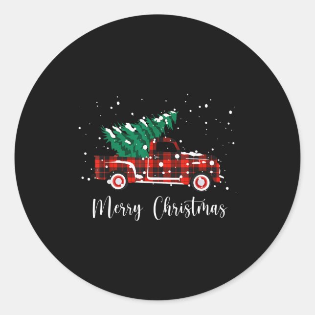 Sticker Rond Merry Christmas Buffalo Truck Tree Red Plaid  (Devant)