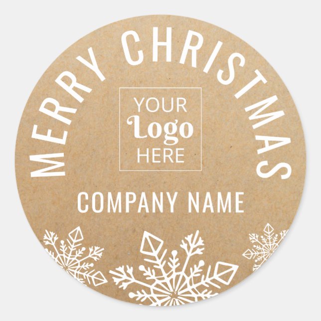 Sticker Rond Merry Christmas Business Logo Name Kraft Look (Devant)