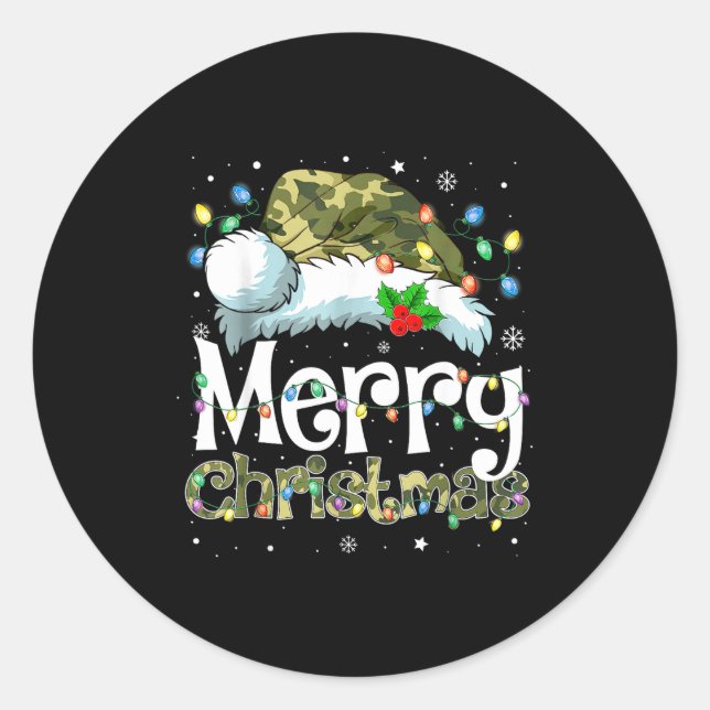 Sticker Rond Merry Christmas Camouflage Santa Hat Xmas Family M (Devant)