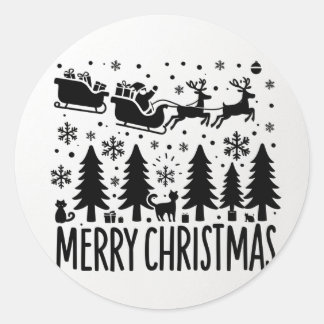 Sticker Rond MERRY CHRISTMAS clip art noir