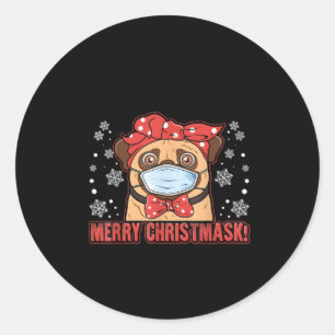 Sticker Rond Merry Christmas Cute Carlin Dog Race Furry