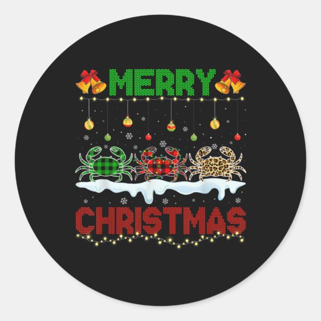 Sticker Rond Merry Christmas Cute Crab Xmas Leopard Plaid Santa (Devant)