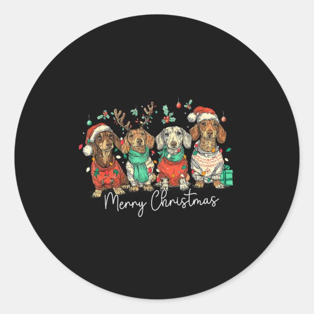 Sticker Rond Merry Christmas Dachshund Dog Christmas Holiday Pe (Devant)