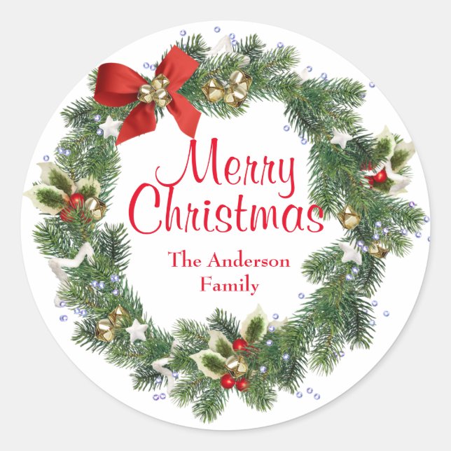 Sticker Rond Merry Christmas Floral Wreath (Devant)
