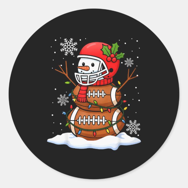 Sticker Rond Merry Christmas Football Snowman Holiday Srts Xmas (Devant)