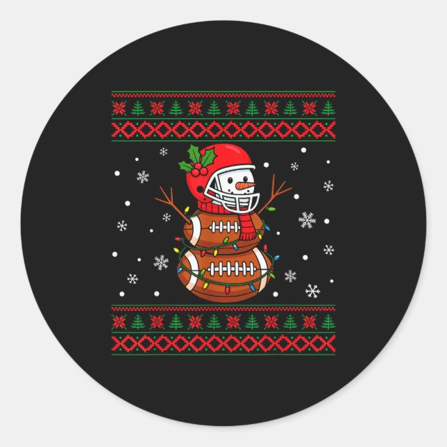 Sticker Rond Merry Christmas Football Snowman Holiday Ugly Xmas (Devant)