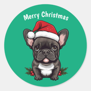 Sticker Rond Merry Christmas French Bulldog
