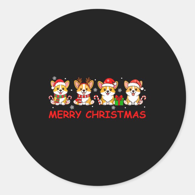 Sticker Rond Merry Christmas Funny Corgi Xmas Cute Dogs Lovers  (Devant)