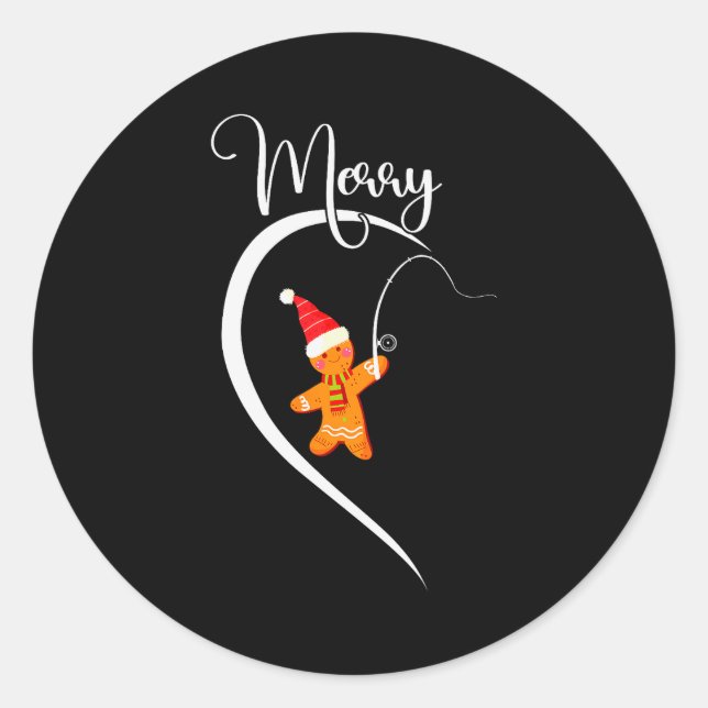 Sticker Rond Merry Christmas Gingerbread Fishing Lover Couple C (Devant)