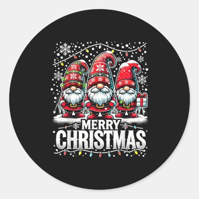 Sticker Rond Merry Christmas Gnome Funny Family Christmas  (Devant)