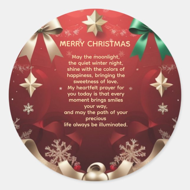 Sticker Rond Merry Christmas Greeting Card with Festive Ribbons (Devant)