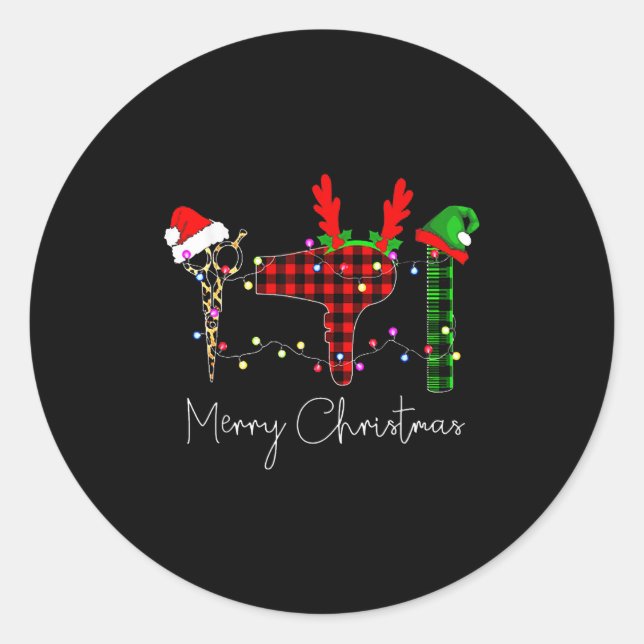 Sticker Rond Merry Christmas Hairstylist Funny Tool Hairdresser (Devant)