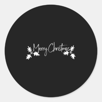 Sticker Rond Merry Christmas Handwriting Script With Holly
