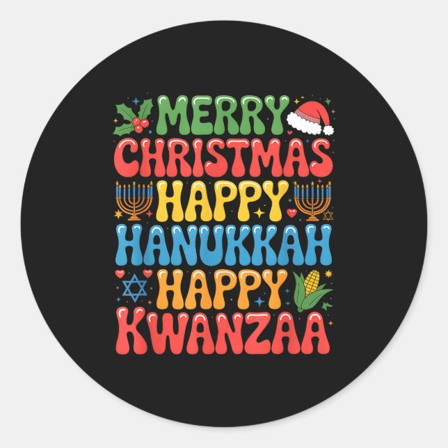 Sticker Rond Merry Christmas Happy Hanukkah Kwanzaa Quote  (Devant)