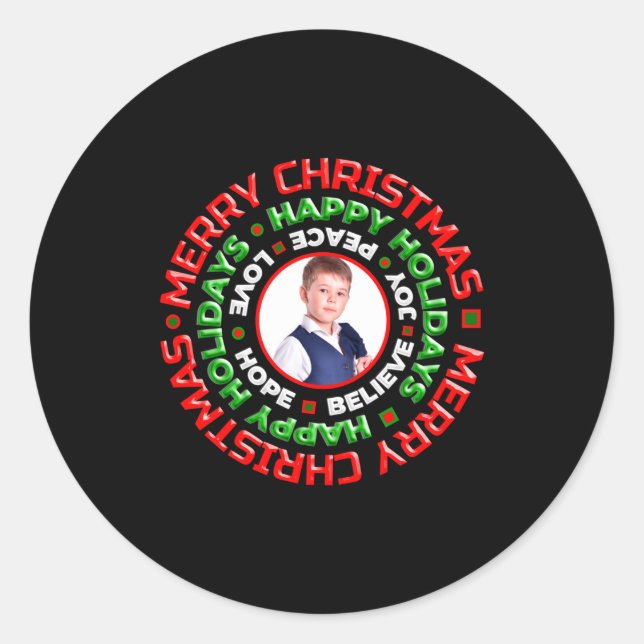 Sticker Rond Merry Christmas Happy Holidays Photo  (Devant)