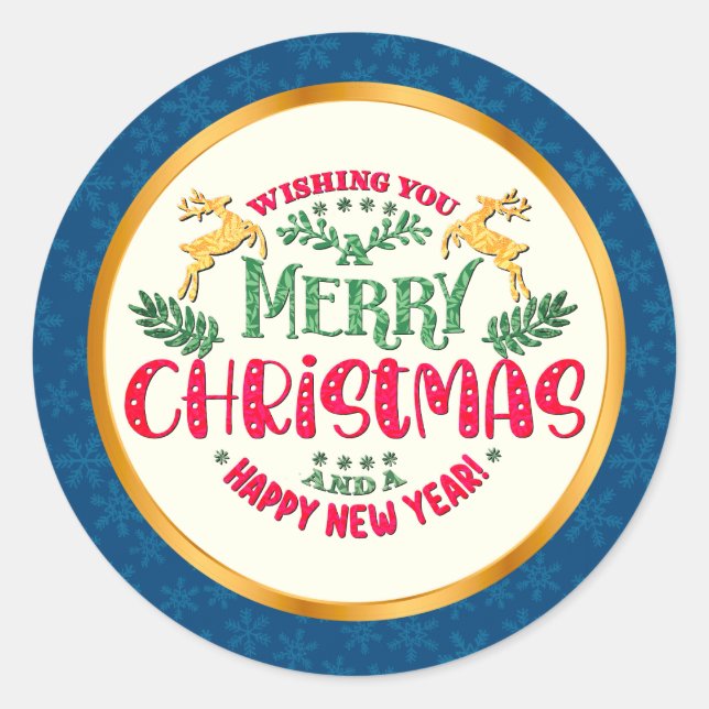 Sticker Rond Merry Christmas & Happy New Year Festive Holiday (Devant)