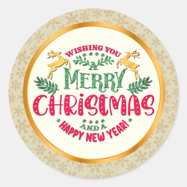 Sticker Rond Merry Christmas & Happy New Year Festive Holiday (Devant)