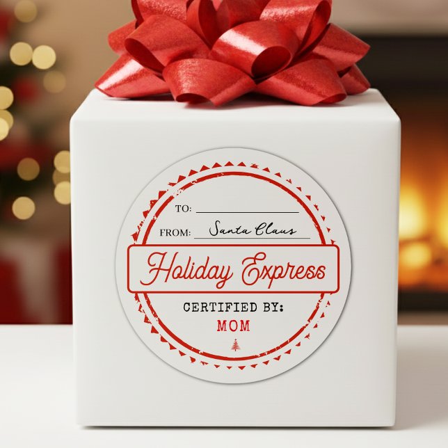 Sticker Rond Merry Christmas Holiday Express Mail To From (Merry Christmas Holiday Express Mail To From Classic Round Sticker
)