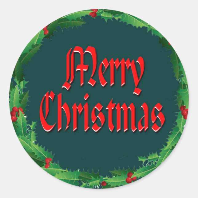 Sticker Rond MERRY CHRISTMAS & HOLLY par SHARON SHARPE (Devant)