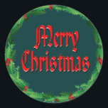 Sticker Rond MERRY CHRISTMAS & HOLLY par SHARON SHARPE<br><div class="desc">MERRY CHRISTMAS & HOLLY d'une aquarelle originale de SHARON SHARPE</div>