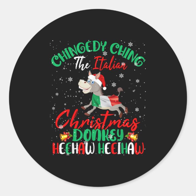 Sticker Rond Merry Christmas Italian Funny Italian Santa Heehaw (Devant)