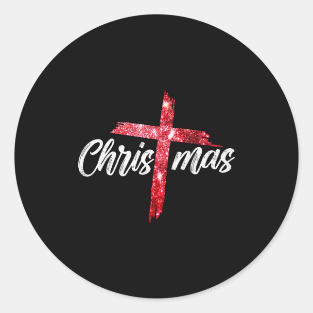 Sticker Rond Merry Christmas Jesus Christian Cross Xmas Pajamas (Devant)