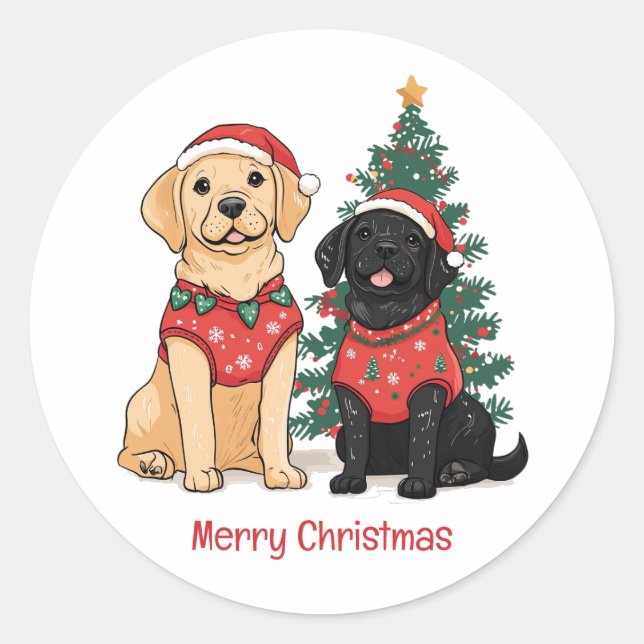 Sticker Rond Merry Christmas Labrador Retriever Dogs (Devant)