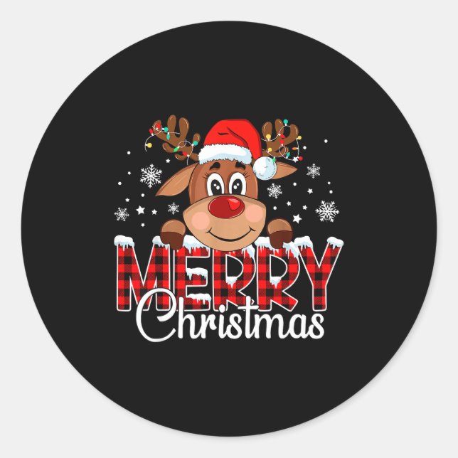 Sticker Rond Merry Christmas Light Reindeer Xmas Matching Famil (Devant)