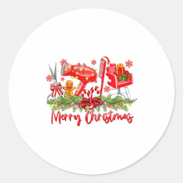 Sticker Rond Merry Christmas Lights Hairstylist Tool Hairdresse (Devant)