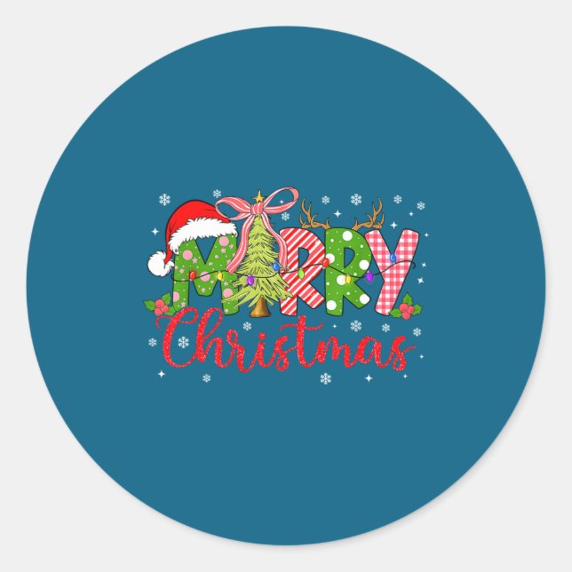 Sticker Rond Merry Christmas Lights Santa Hat Xmas Family Match (Devant)