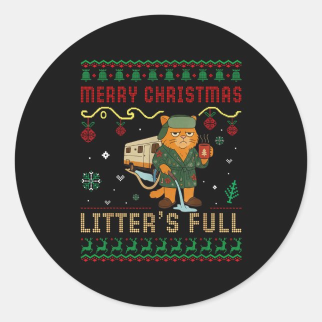 Sticker Rond Merry Christmas Litter’s Full Funny Cat Xmas Ugly  (Devant)