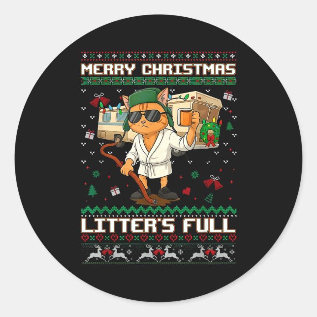 Sticker Rond Merry Christmas Litter's Full Funny Cat Ugly Xmas  (Devant)