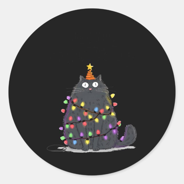 Sticker Rond Merry Christmas Meowy Cats Tree Lovers Cute Catmas (Devant)