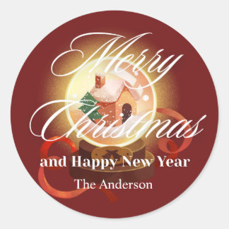 Sticker Rond merry christmas minimalist with snow ball