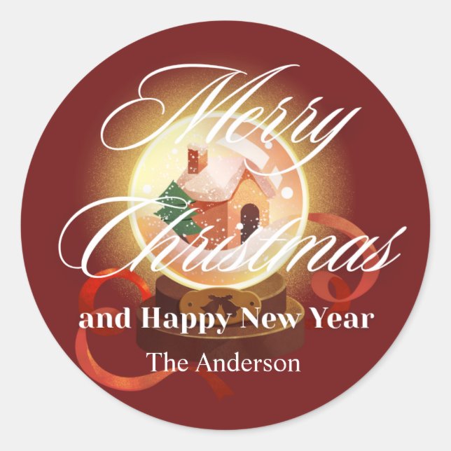 Sticker Rond merry christmas minimalist with snow ball (Devant)