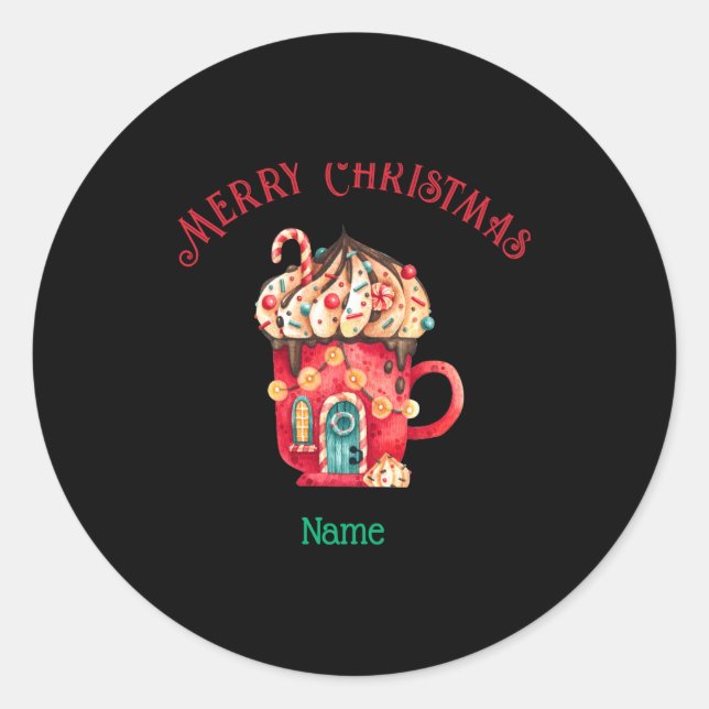 Sticker Rond Merry Christmas Name Sweets House Youth Xs Xl  (Devant)