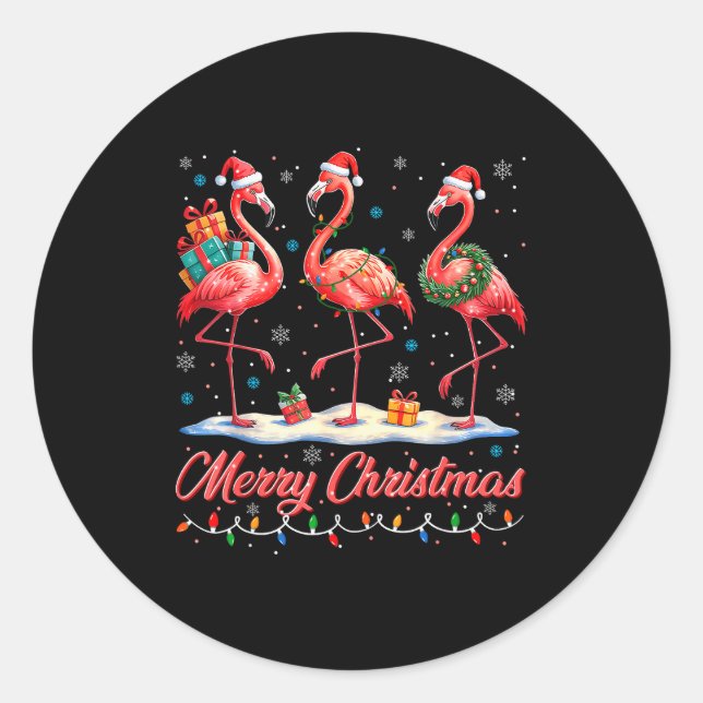 Sticker Rond Merry Christmas Nk Flamingo Santa Xmas Womens Mens (Devant)