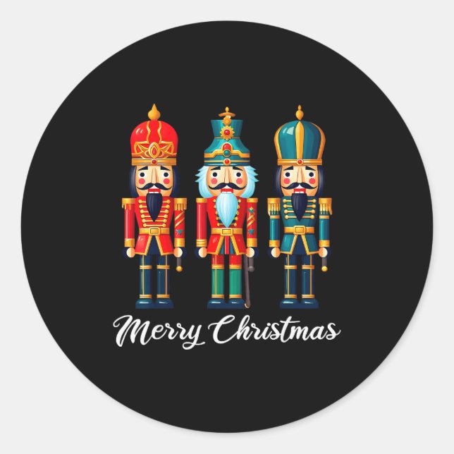 Sticker Rond Merry Christmas Nutcracker Ballet Festive Xmas Men (Devant)