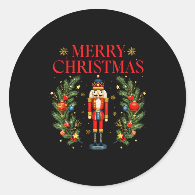 Sticker Rond Merry Christmas Nutcracker Ballet Festive Xmas Men (Devant)
