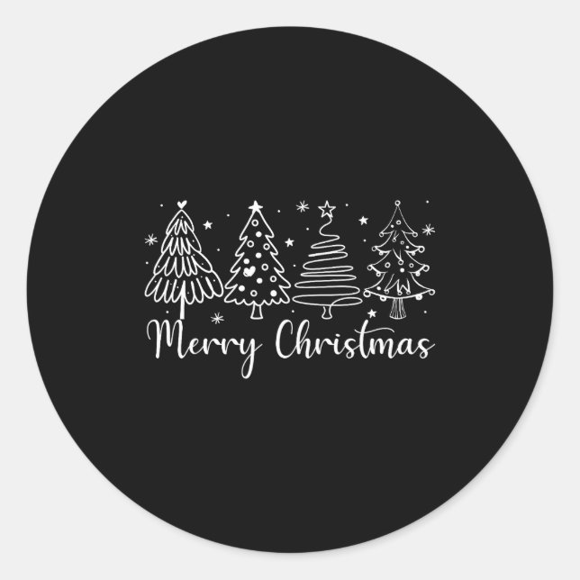 Sticker Rond Merry Christmas Outline Xmas Tree For Family Men W (Devant)