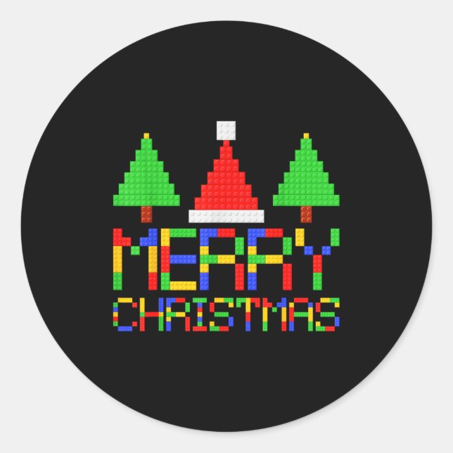 Sticker Rond Merry Christmas Pajamas Blocks Building Lovers Boy (Devant)