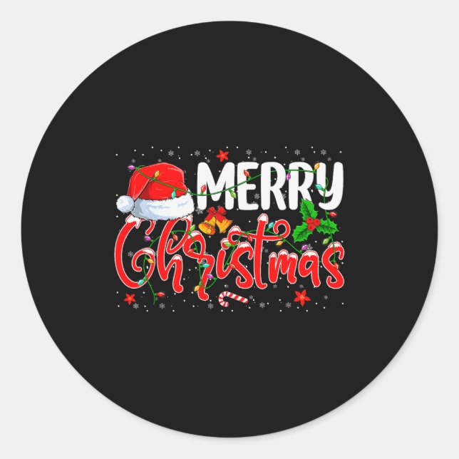 Sticker Rond Merry Christmas Pajamas Christmas Tree Lights Xmas (Devant)