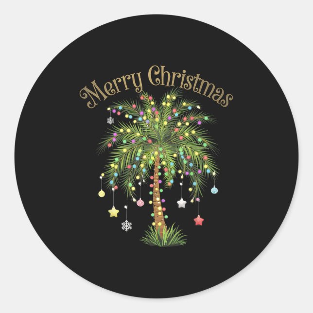 Sticker Rond Merry Christmas Palm Tree Light Hawaiian Trocal Ch (Devant)