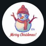 Sticker Rond Merry Christmas, Pixel Art, pixels, Snowman<br><div class="desc">Merry Christmas,  Snowman,  Noël,  poupée de neige. ZuujeArt by GH</div>