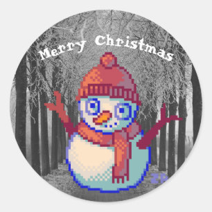 Sticker Rond Merry Christmas Pixelart, Pixel Art